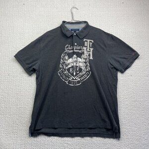 VTG Tommy Hilfiger 1985 Grey Polo Shirt Men XL Varsity Champion Graphic Read